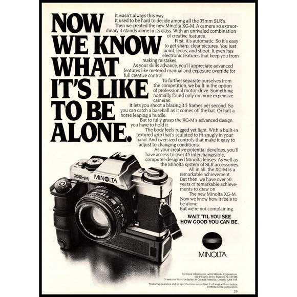 1981 Minolta XG-M SLR Film Camera Vintage Print Ad Photography Wall Art Photo - Picture 1 of 1